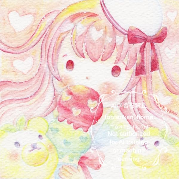 【アイスイラスト🍨】【原画】アイス食べてる女の子/Pink1枚目の画像