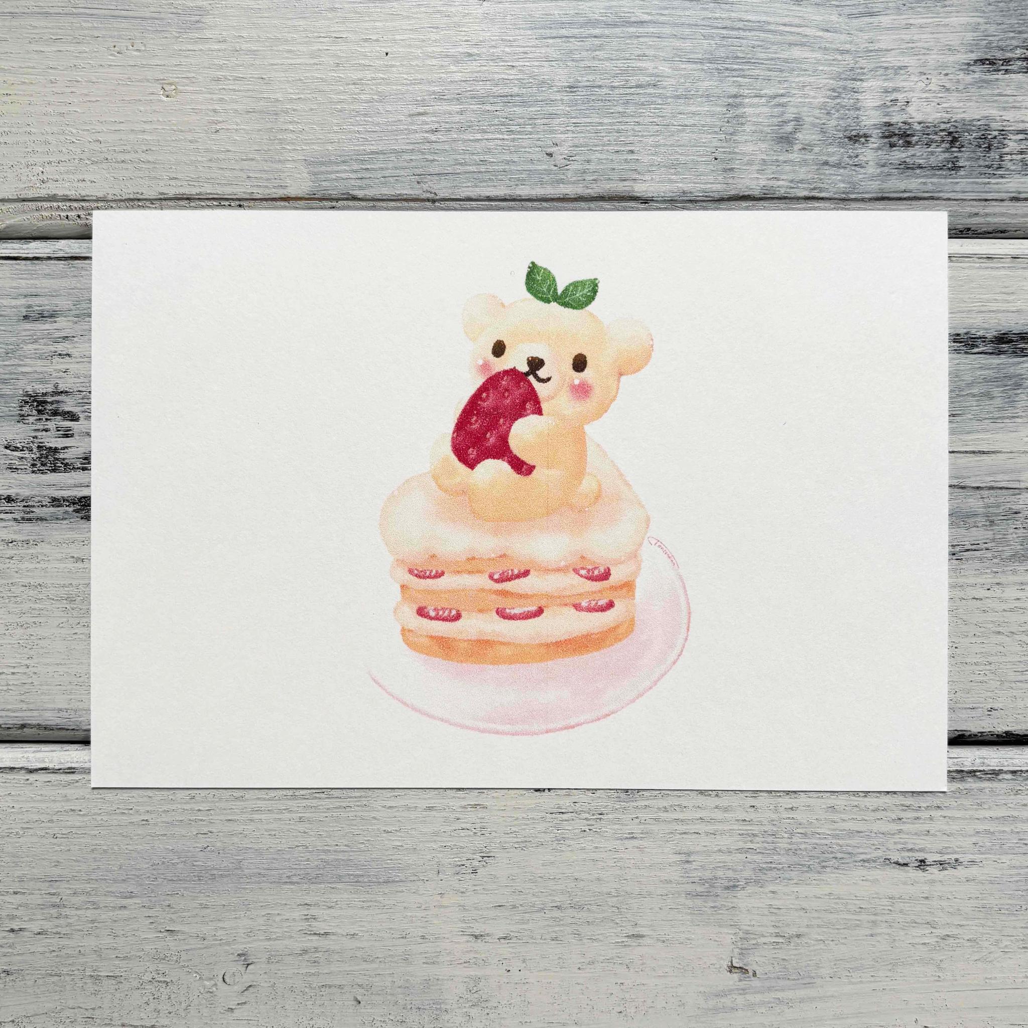 くまちゃんアイスショートケーキに乗る ポストカードno.200501枚目の画像