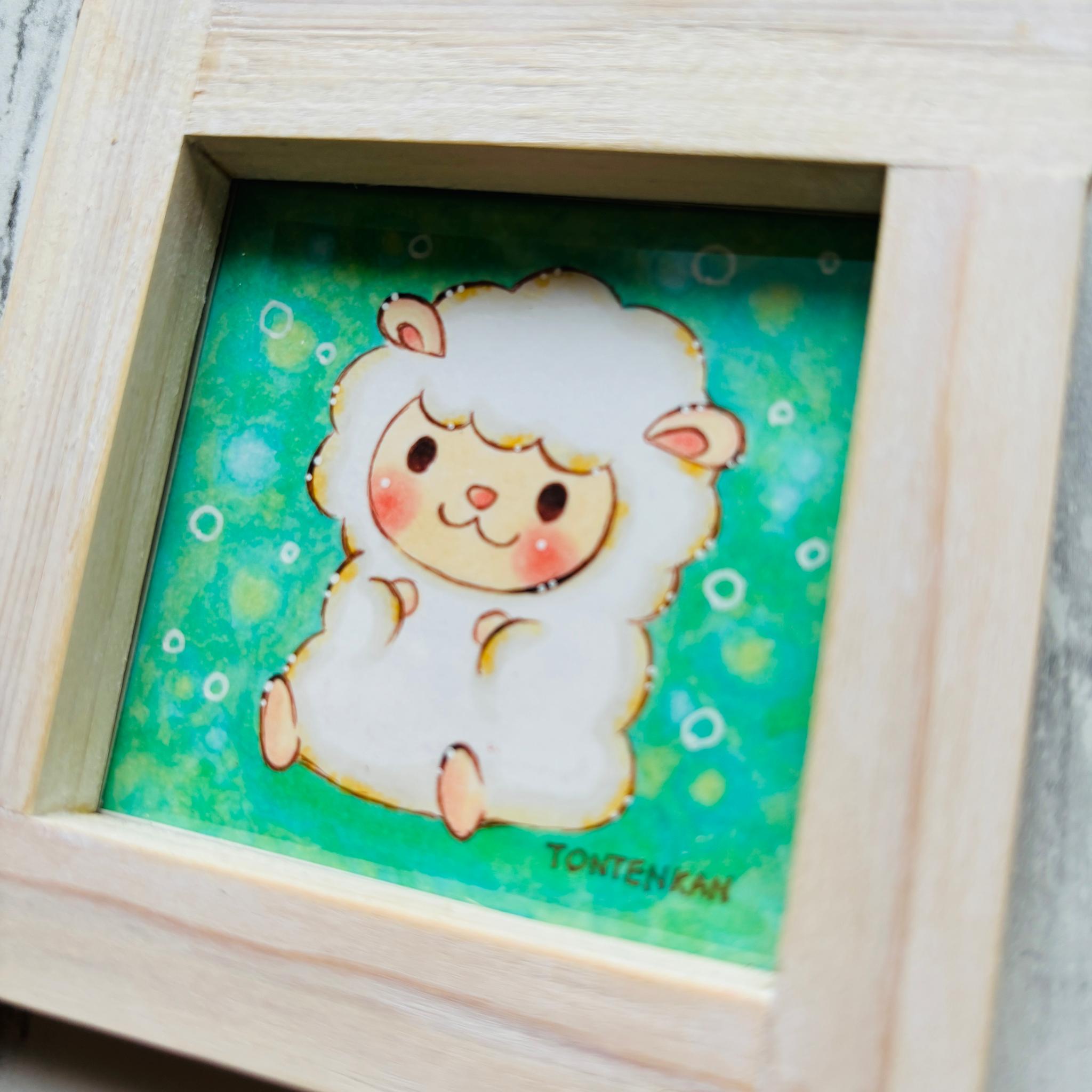 【手作り額付き原画】カラフル十二支ひつじ no.10032