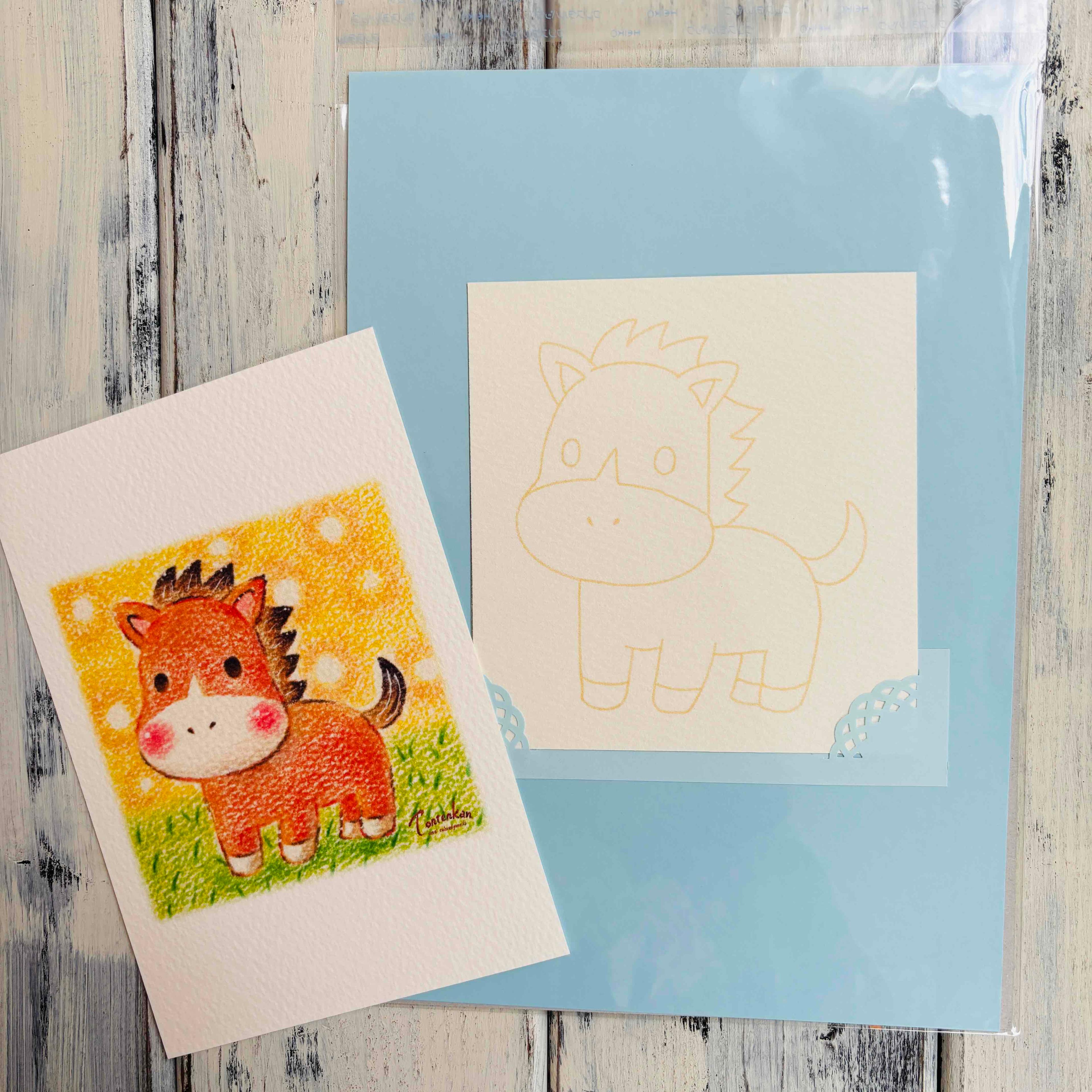 動画を見ながら描く 色鉛筆ぬりえ『ほんわか子馬』