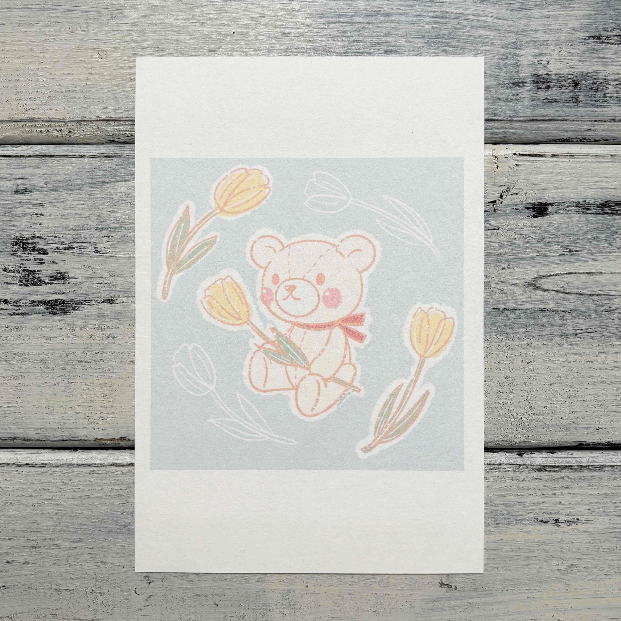 チューリップを持ったくまちゃん ポストカードno.200531枚目の画像