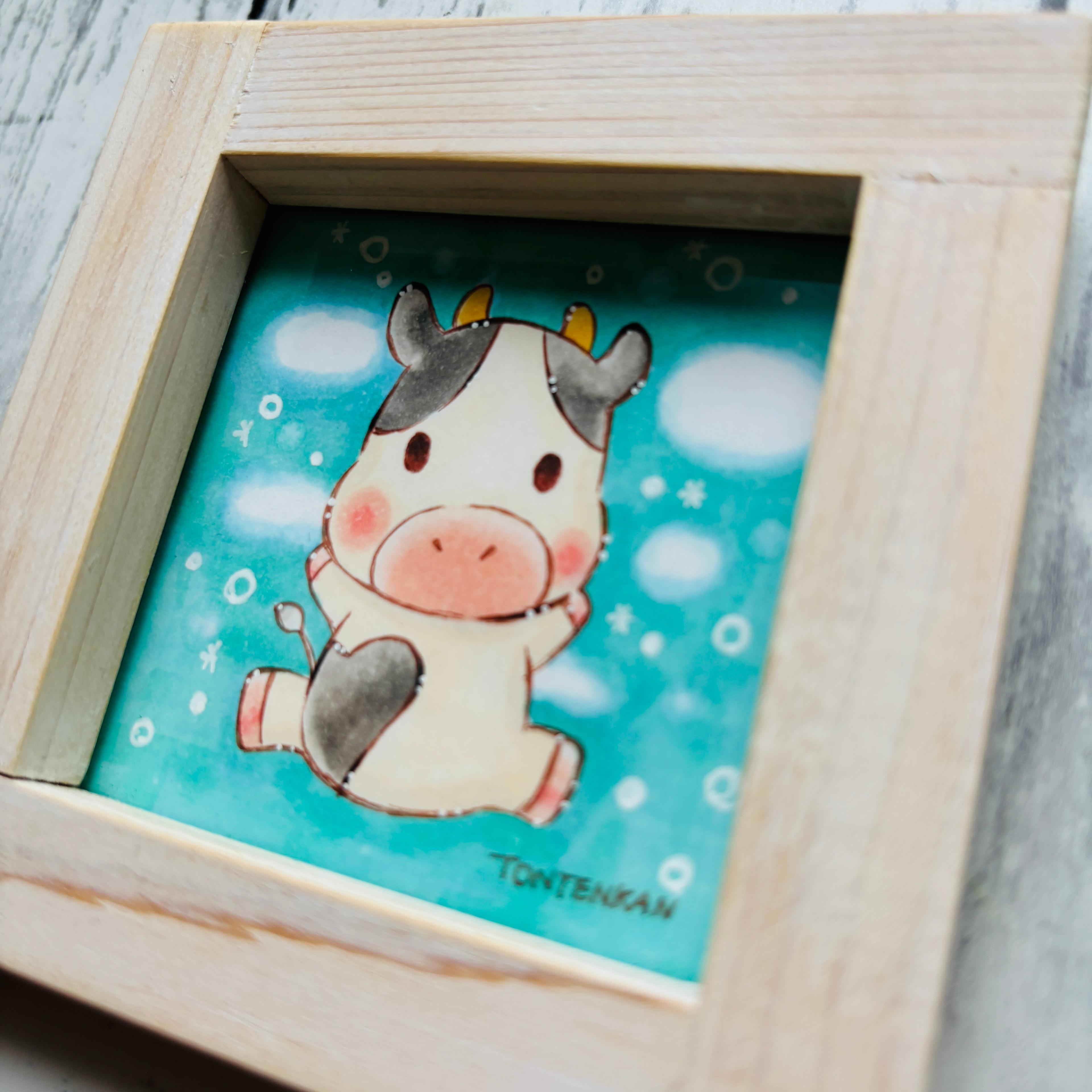 【手作り額付き原画】カラフル十二支うし no.100261枚目の画像